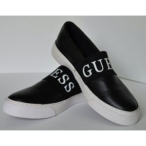 Guess Womens SZ 8M Chunky Logo Black Slip-On Sneaker - Leather Sole - EUC